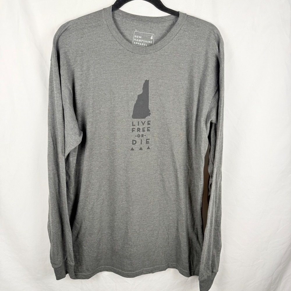 New Hampshire Apparel Live Free or Die Gray Long Sleeve T-Shirt Men's Large Long